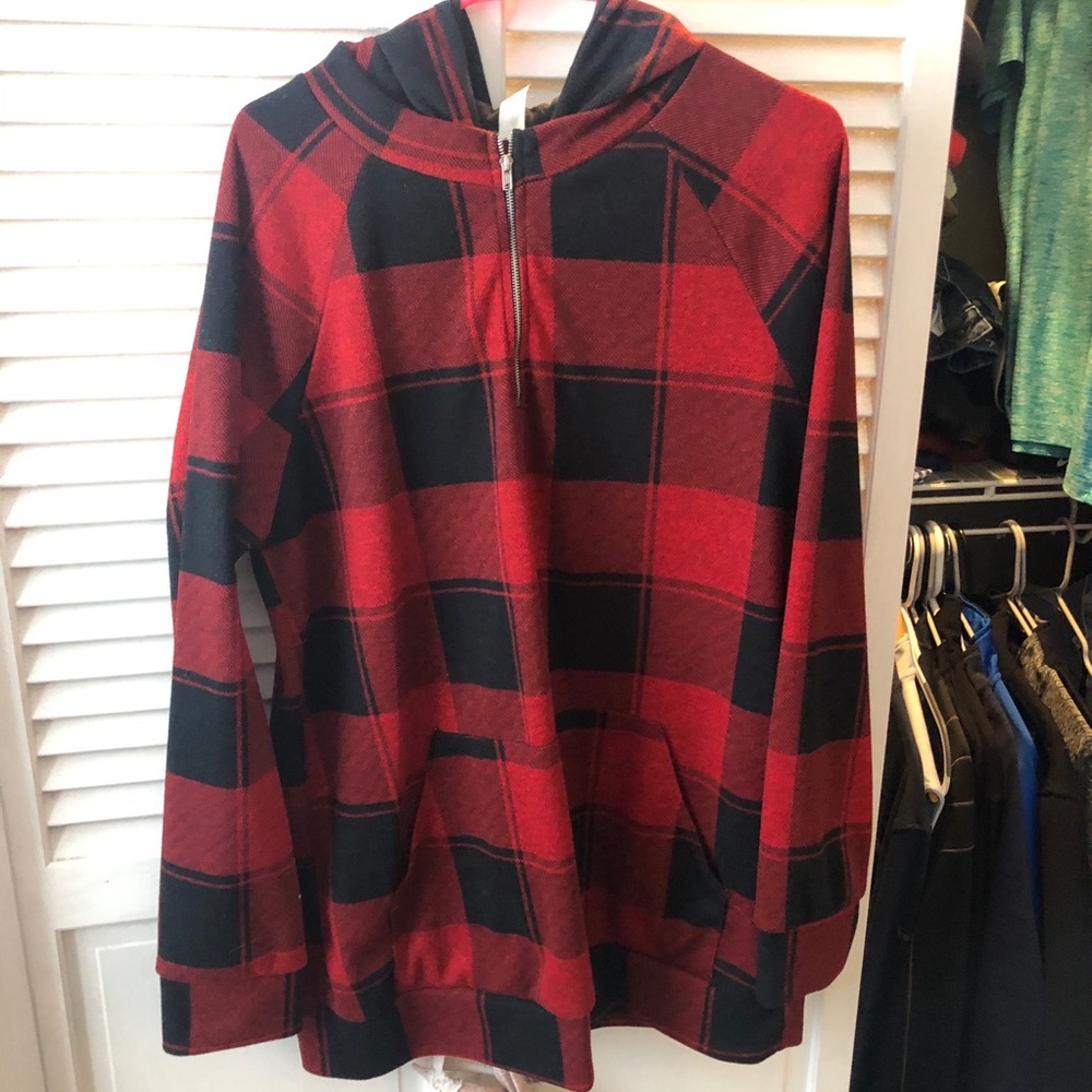 Red and black Buffalo plaid sweatshirt
